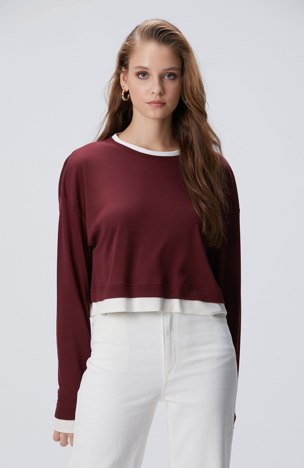 WOMEN'S Burgundy Double Color T-shirt