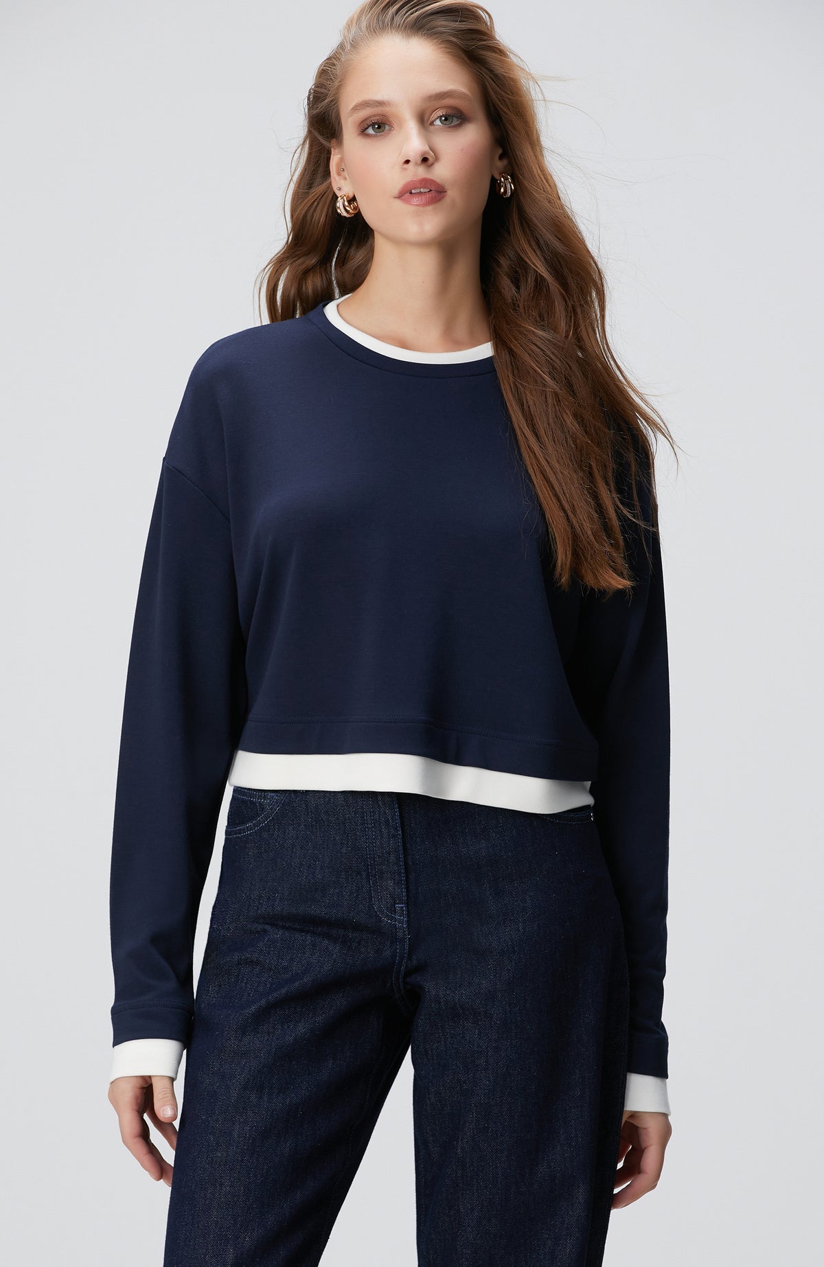 WOMEN'S Navy Blue Double Color T-shirt