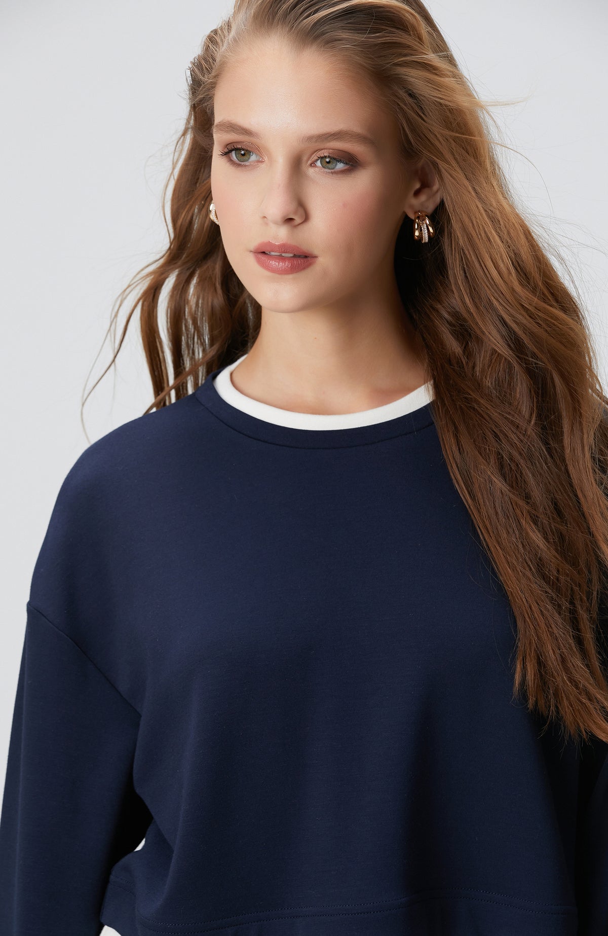 WOMEN'S Navy Blue Double Color T-shirt