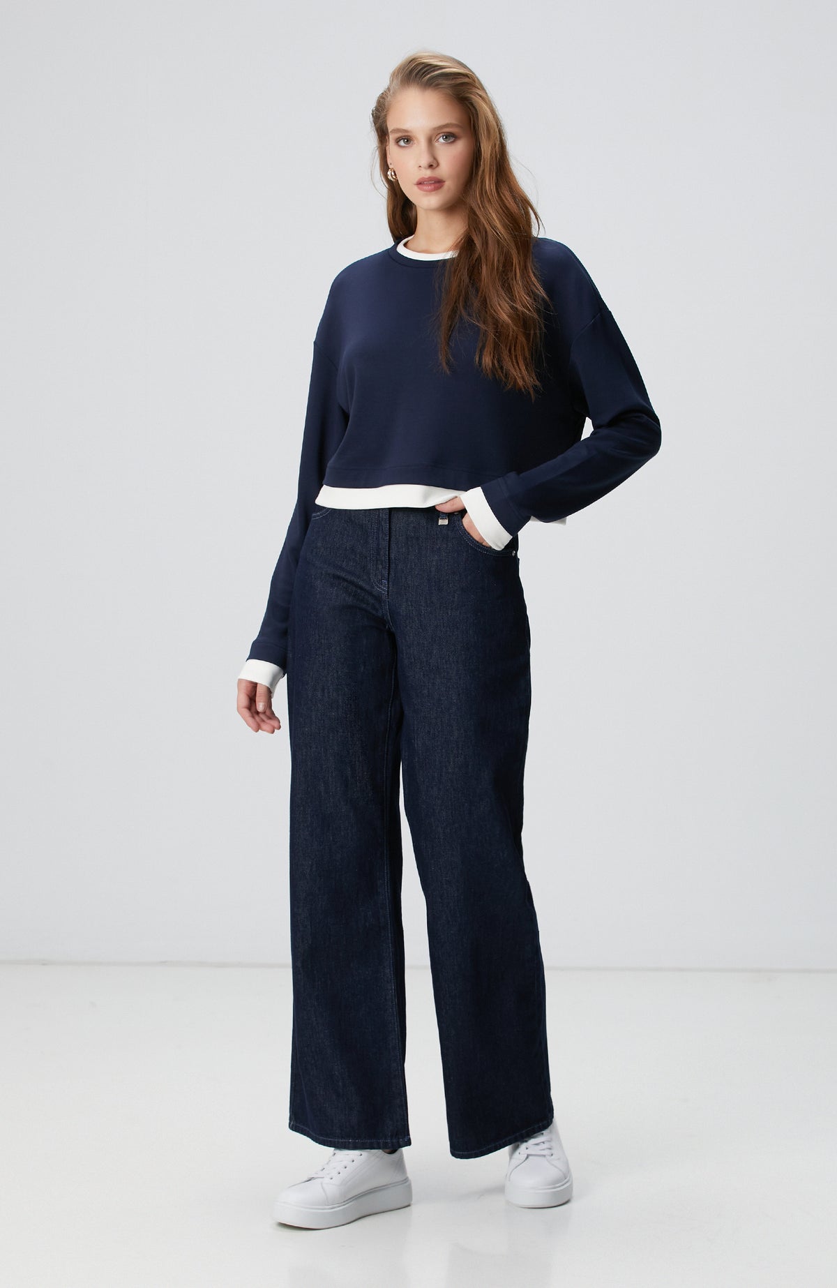 WOMEN'S Navy Blue Double Color T-shirt