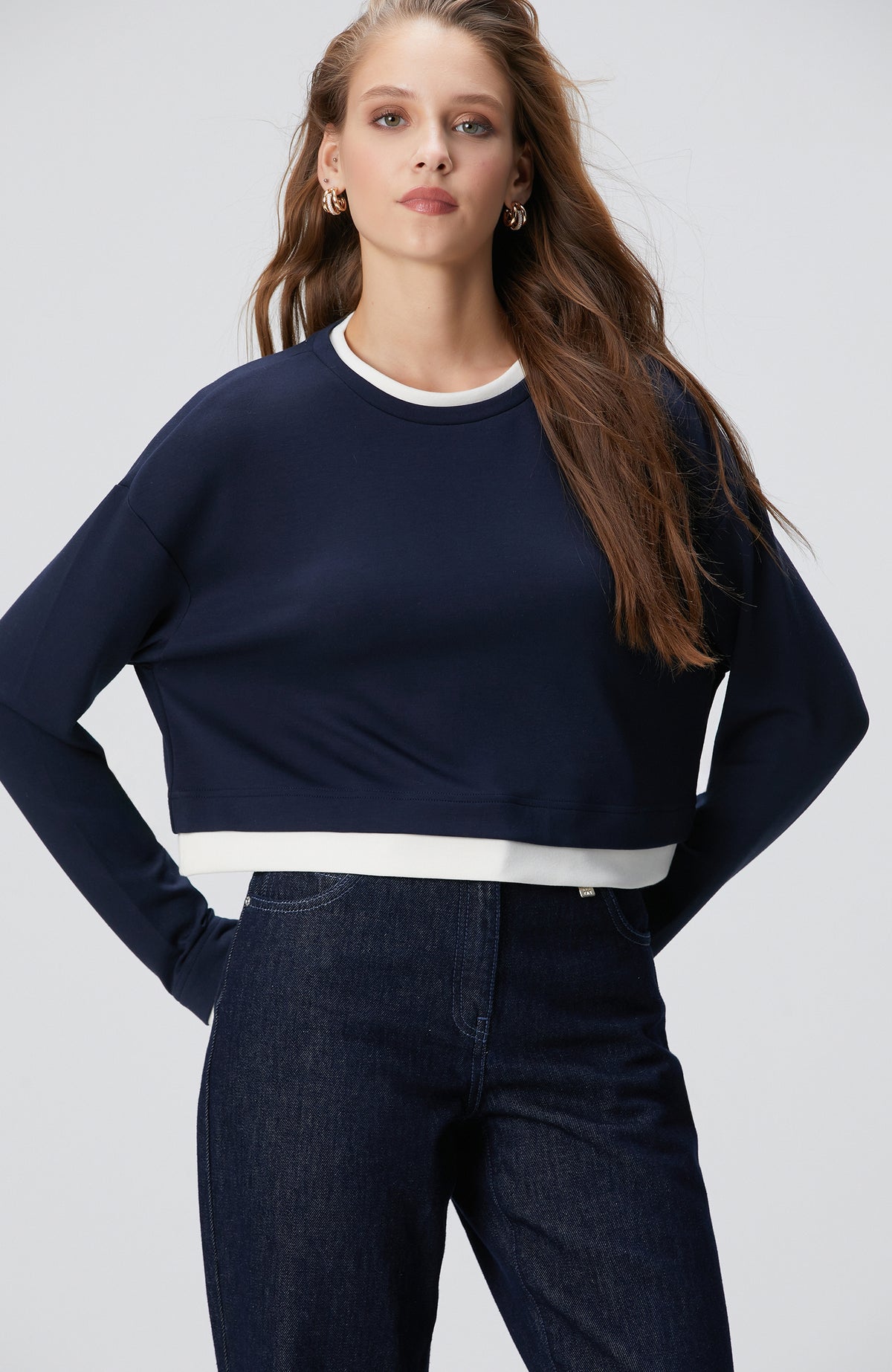 WOMEN'S Navy Blue Double Color T-shirt