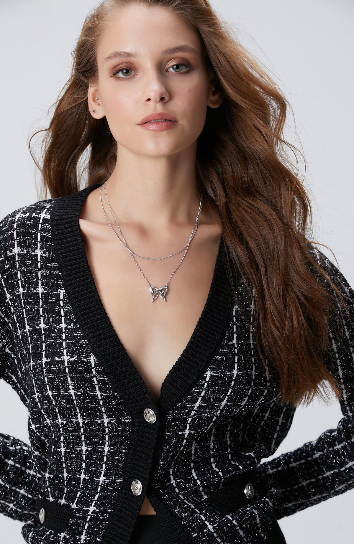 WOMEN'S Black & White Wool Blend Cardigan