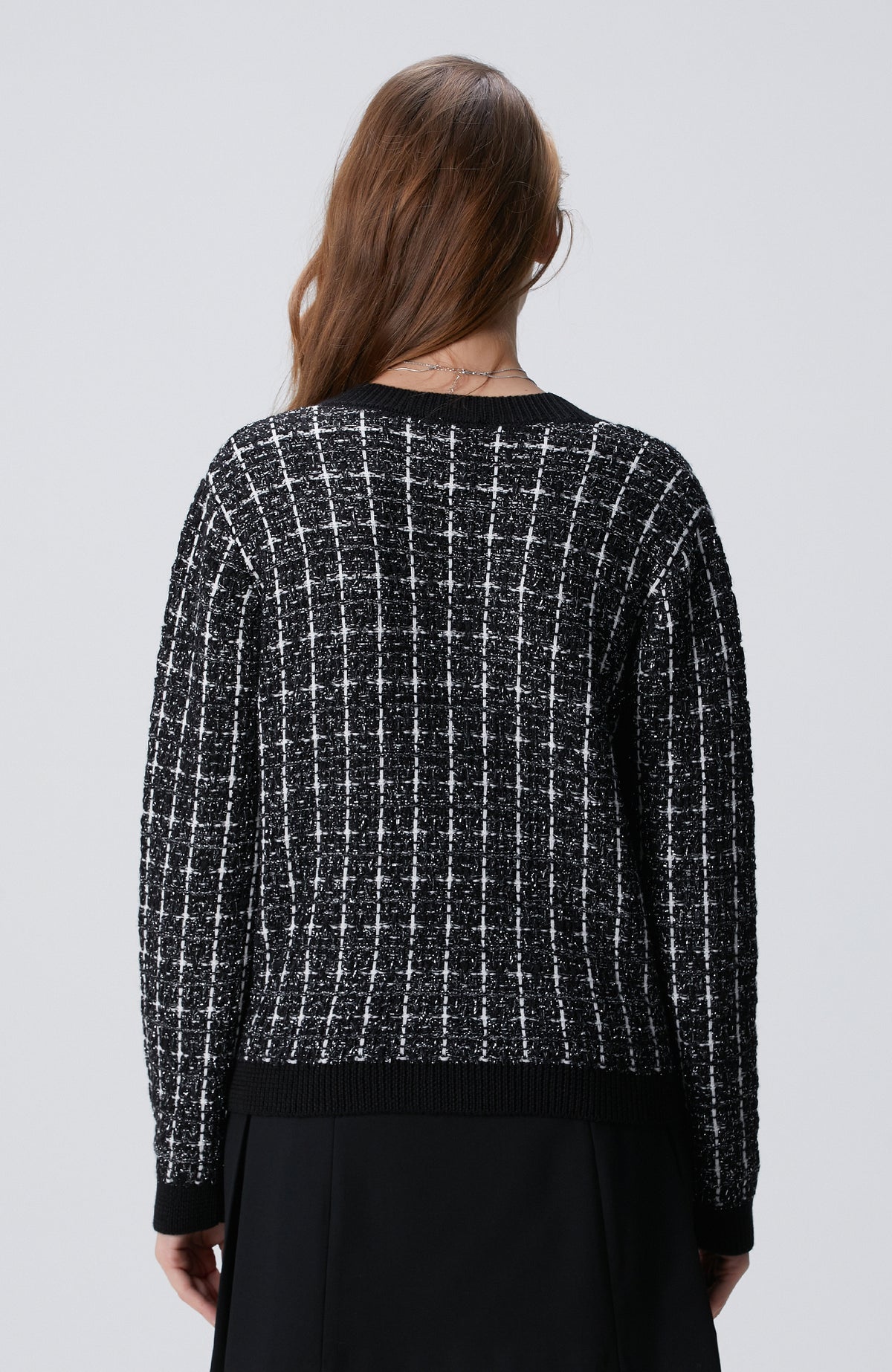WOMEN'S Black & White Wool Blend Cardigan
