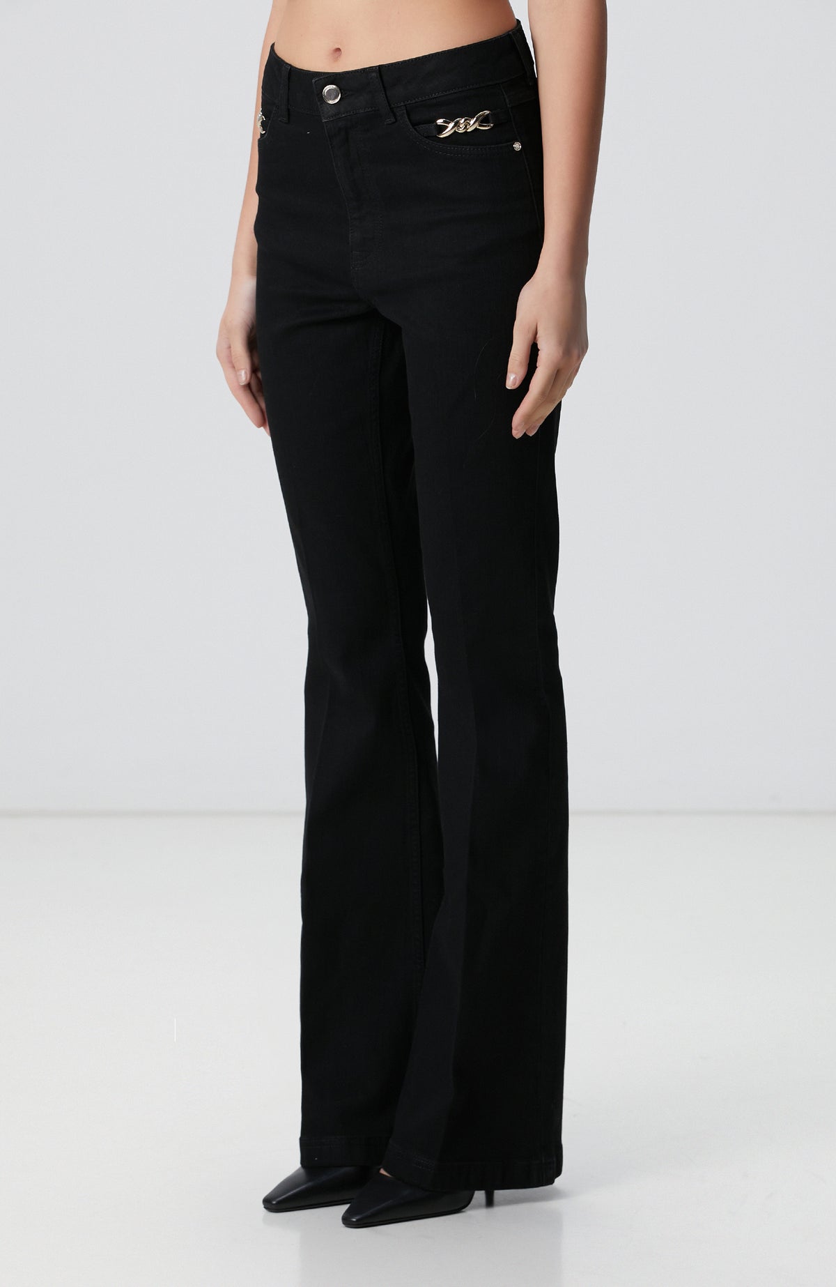 WOMEN'S Black Accessory Flare Fit Denim Pants