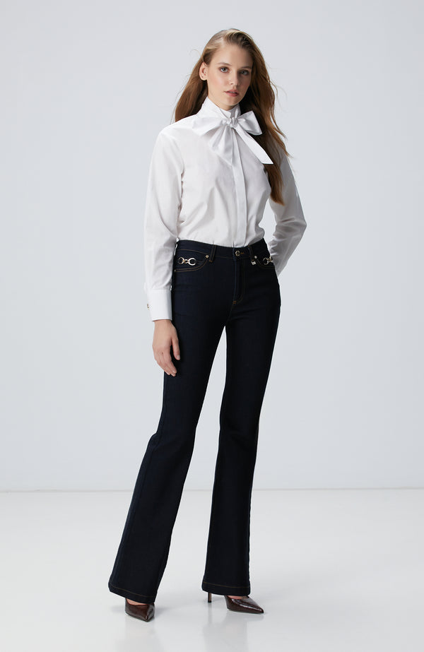 WOMEN'S Indigo Accessory Flare Pattern Denim Pants