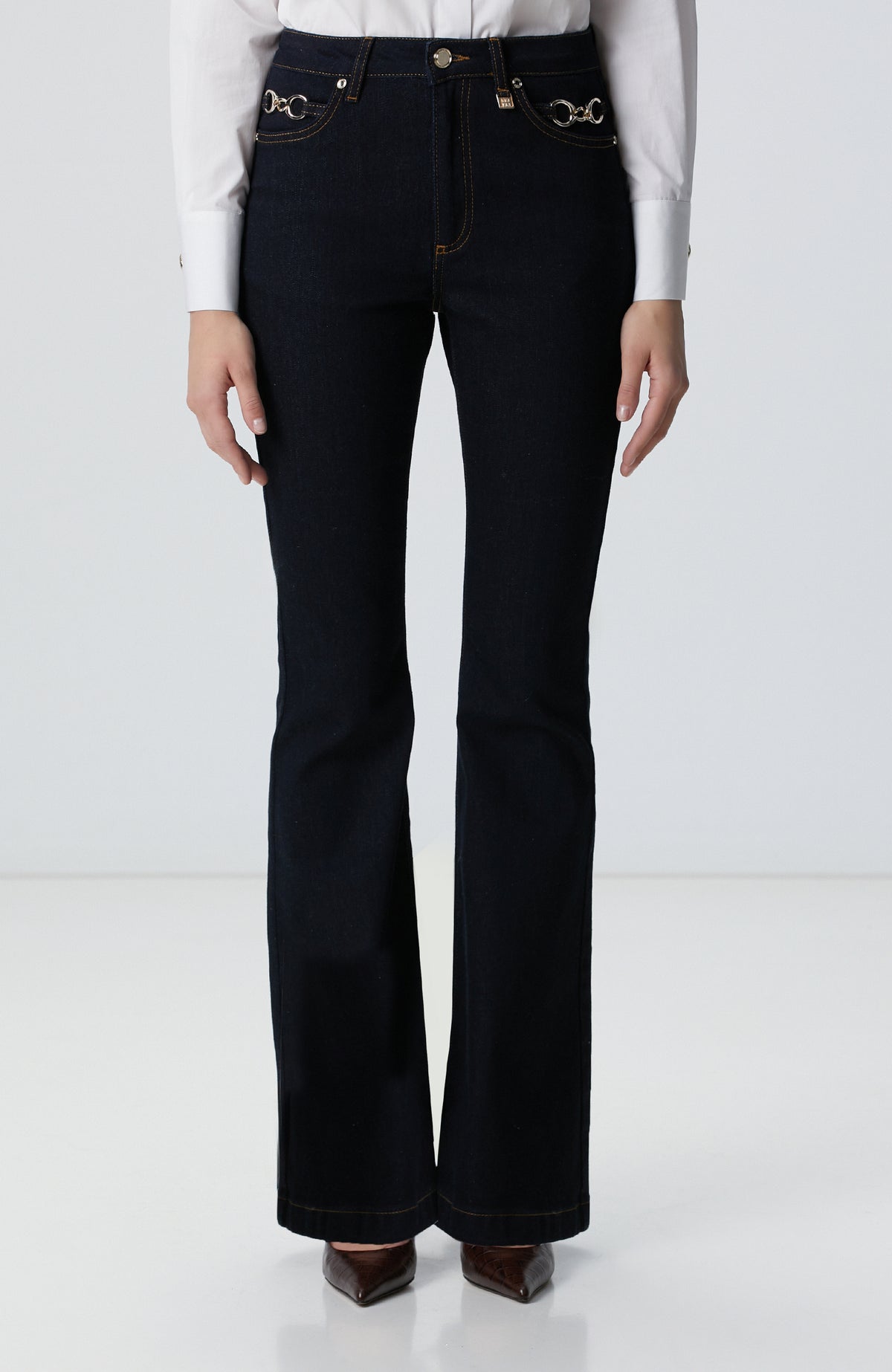 WOMEN'S Indigo Accessory Flare Pattern Denim Pants