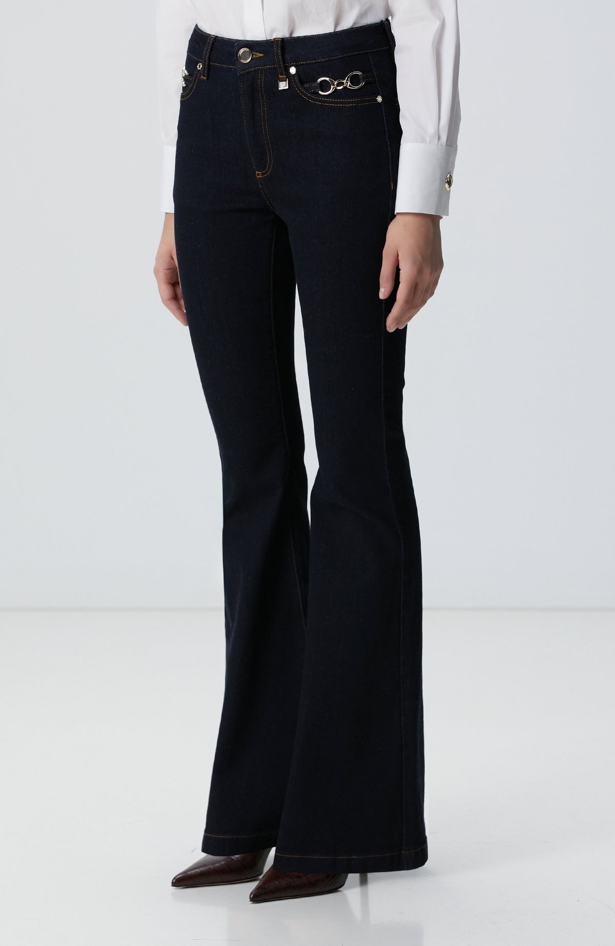WOMEN'S Indigo Accessory Flare Pattern Denim Pants