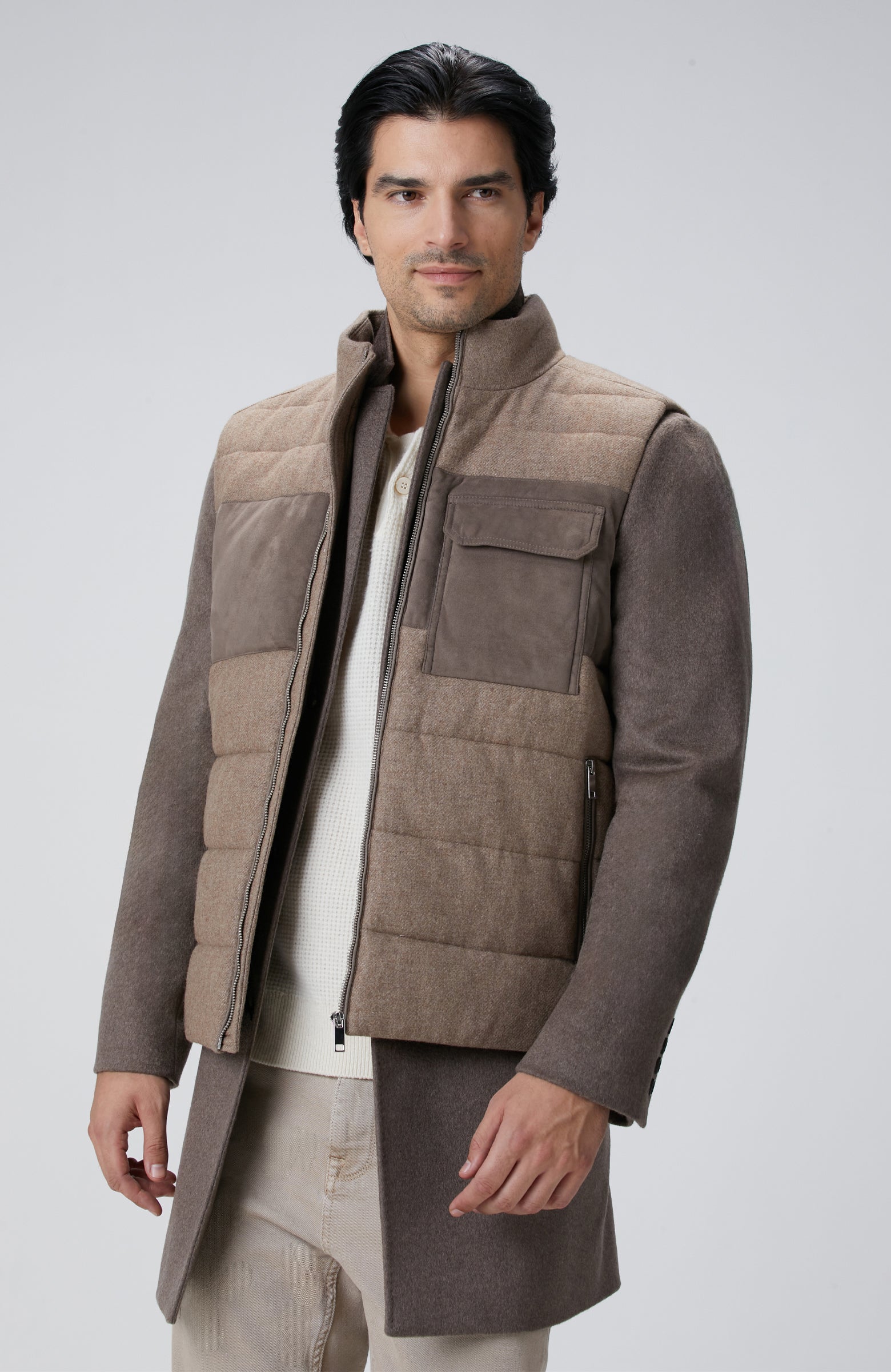 MEN'S Beige Wool Blend Flannel Casual Vest