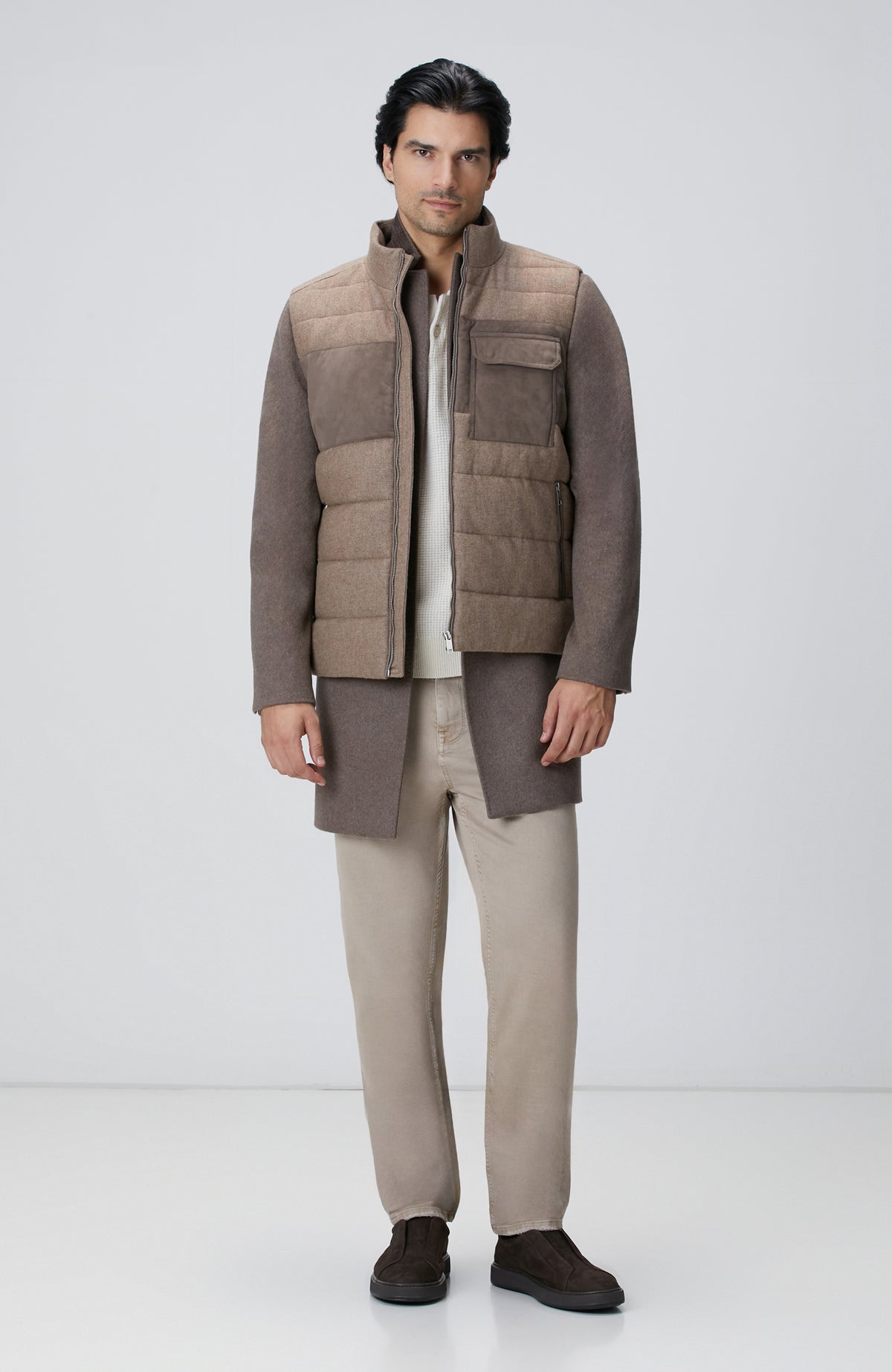MEN'S Beige Wool Blend Flannel Casual Vest