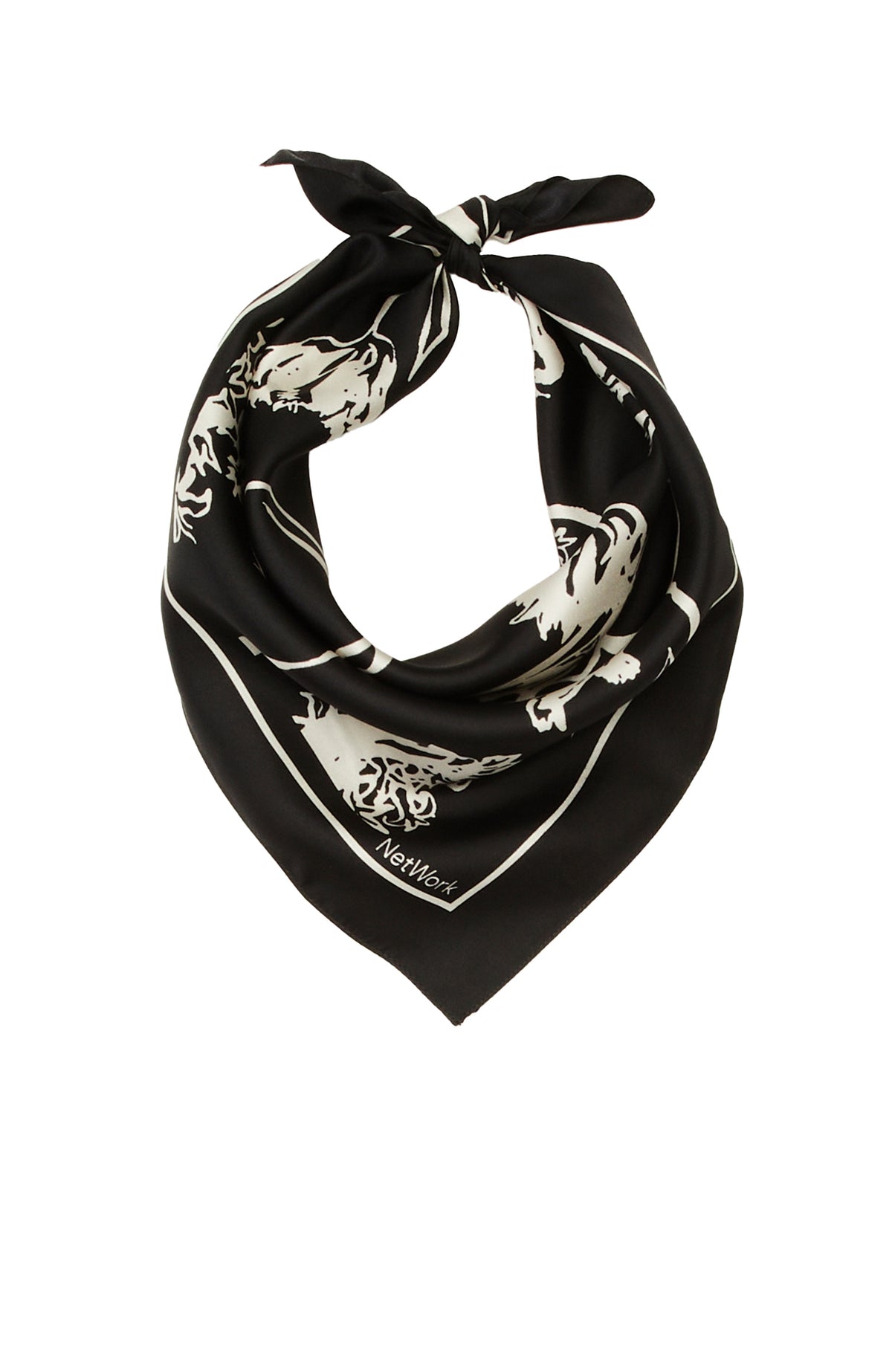 WOMEN'S Black Patterned Twill Silk Scarf