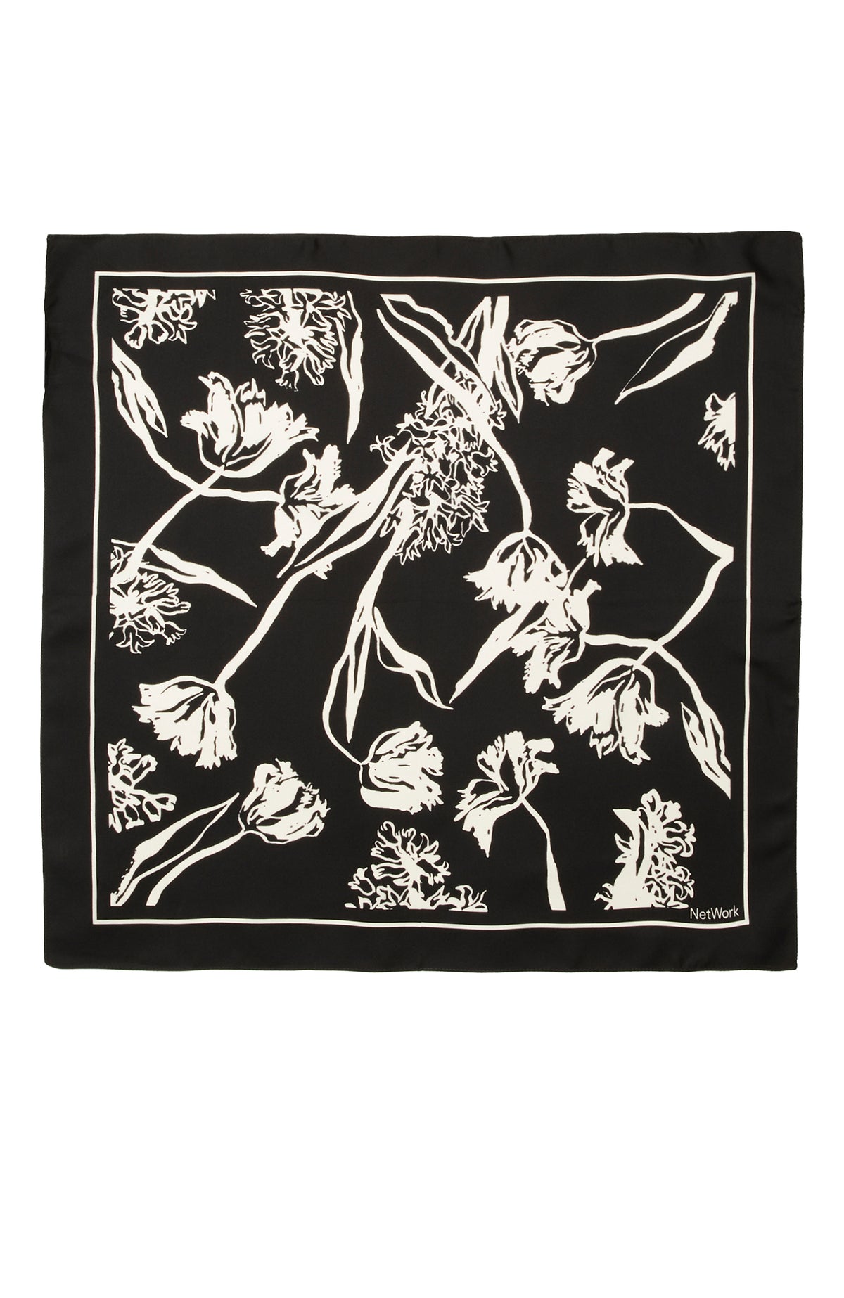 WOMEN'S Black Patterned Twill Silk Scarf