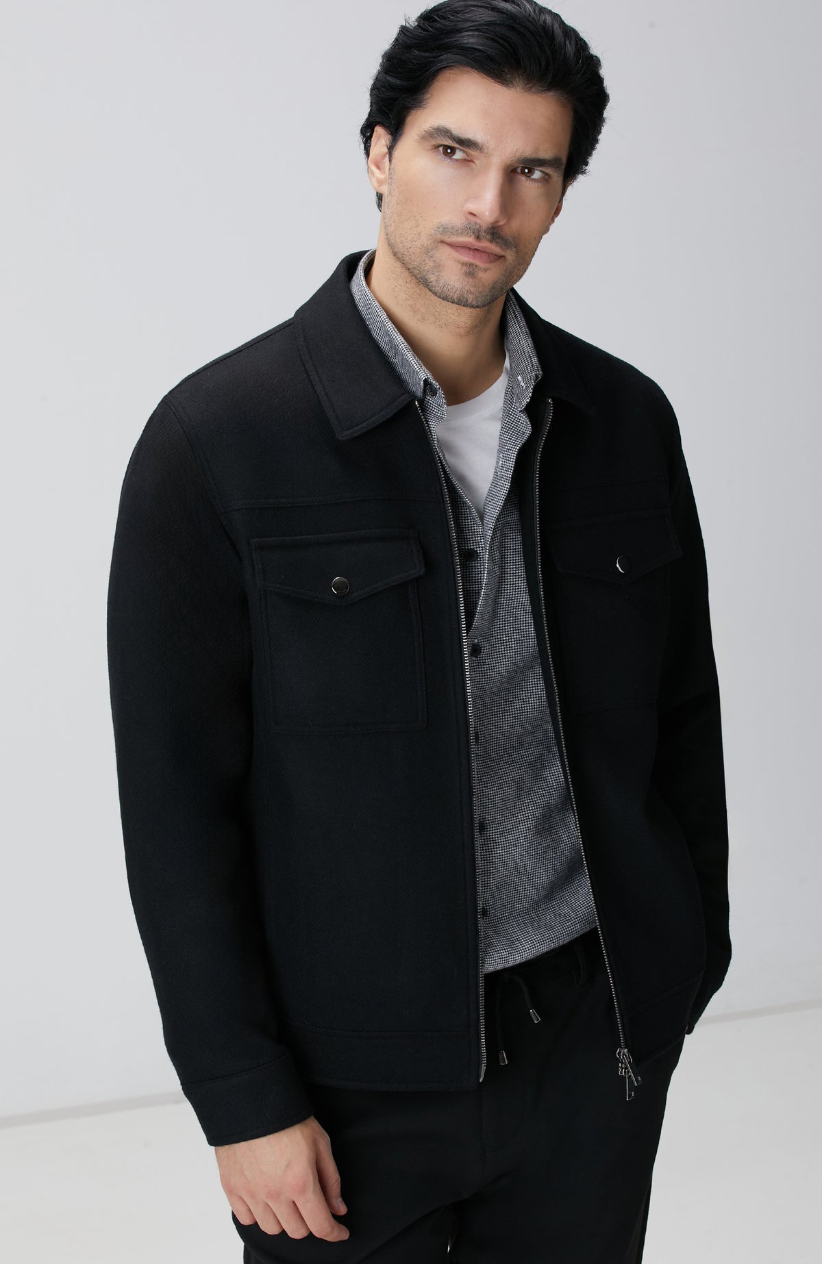 MEN'S Black Wool Blend Coat